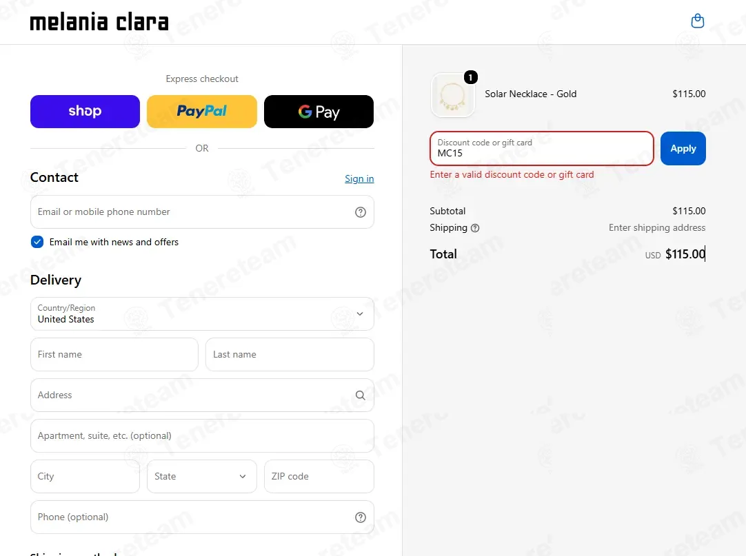 Melania Clara coupon code: 15% off with MC15. Tested and valid as 1 week ago.