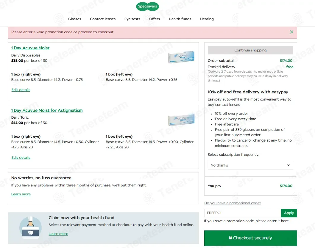 Specsavers AU coupon code: 100% off with FREEPOL. Tested and valid as 1 month ago.