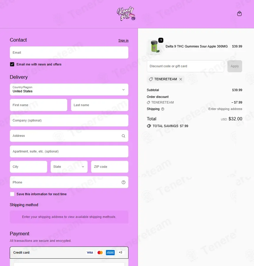 Kandy Girl coupon code: 20% off with TENERETEAM. Tested and valid as 4 months ago.