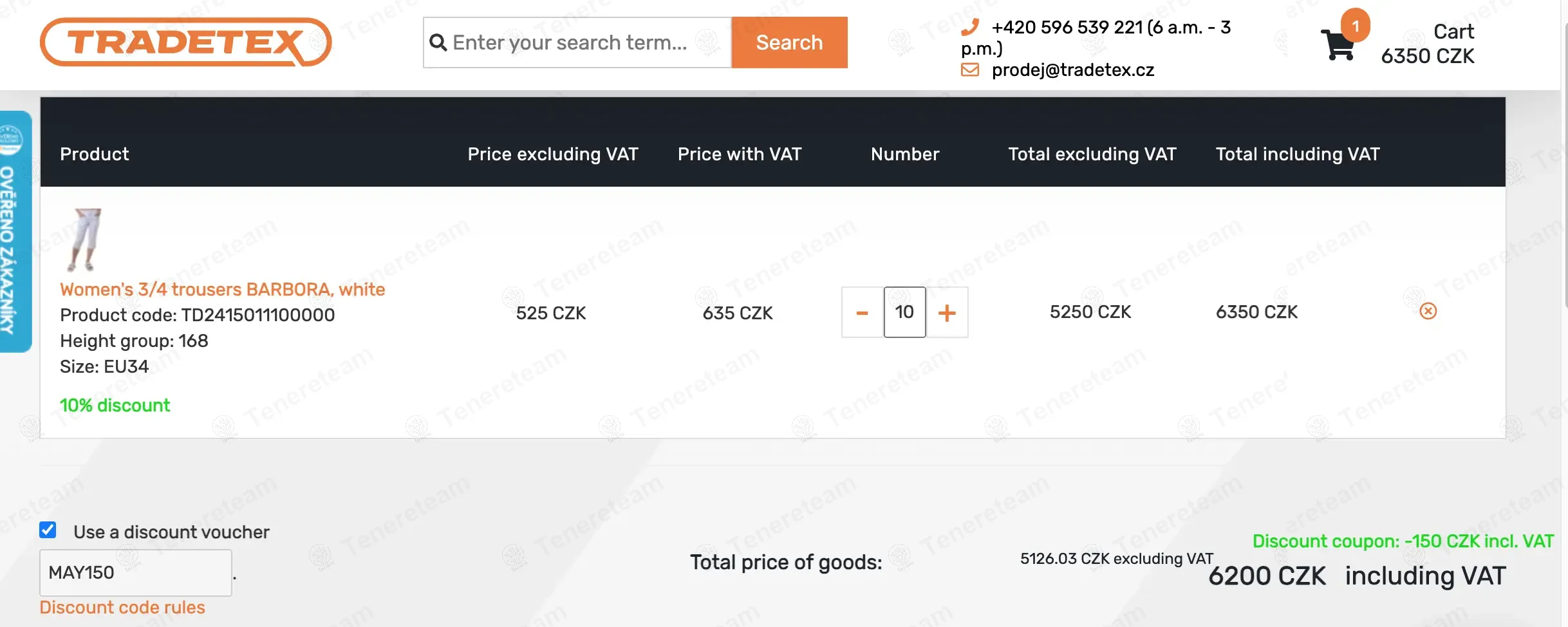Tradetex CZ coupon code: Sale off with MAY150. Tested and valid as 1 year ago.