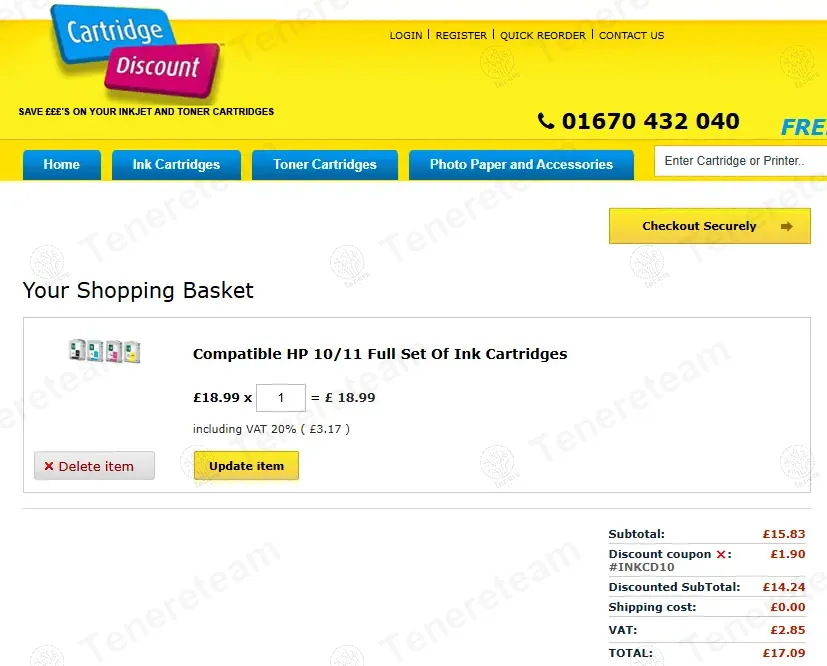 Cartridge Discount coupon code: 10% off with INKCD10. Tested and valid as 1 year ago.