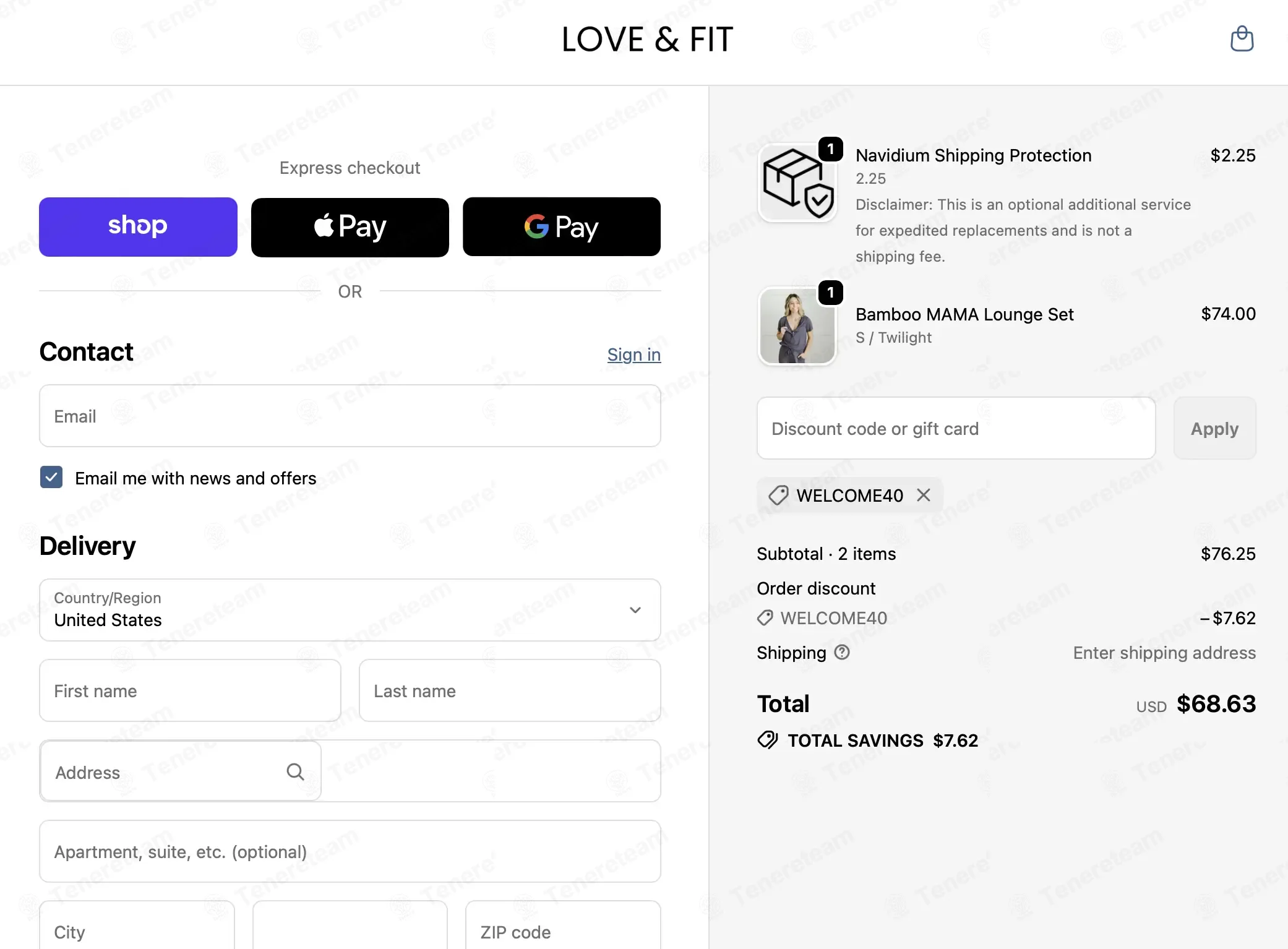 Love and Fit coupon code: 10% off with WELCOME40. Tested and valid as 2 months ago.