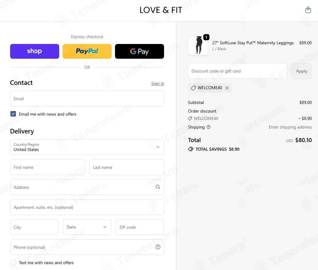 Love and Fit coupon code: 10% off with WELCOME40. Tested and valid as 2 months ago.