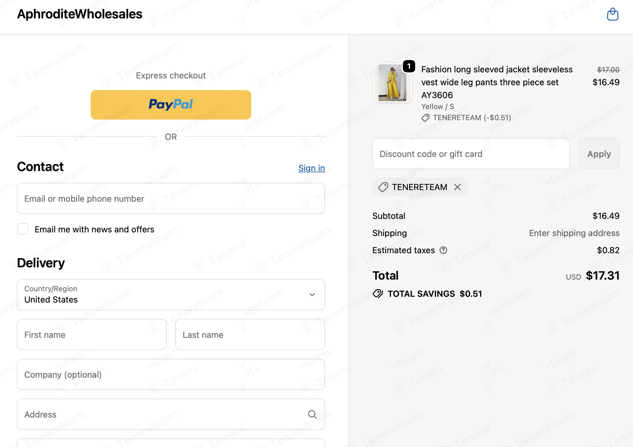 AphroditeWholesales coupon code: 3% off with TENERETEAM. Tested and valid as 1 week ago.