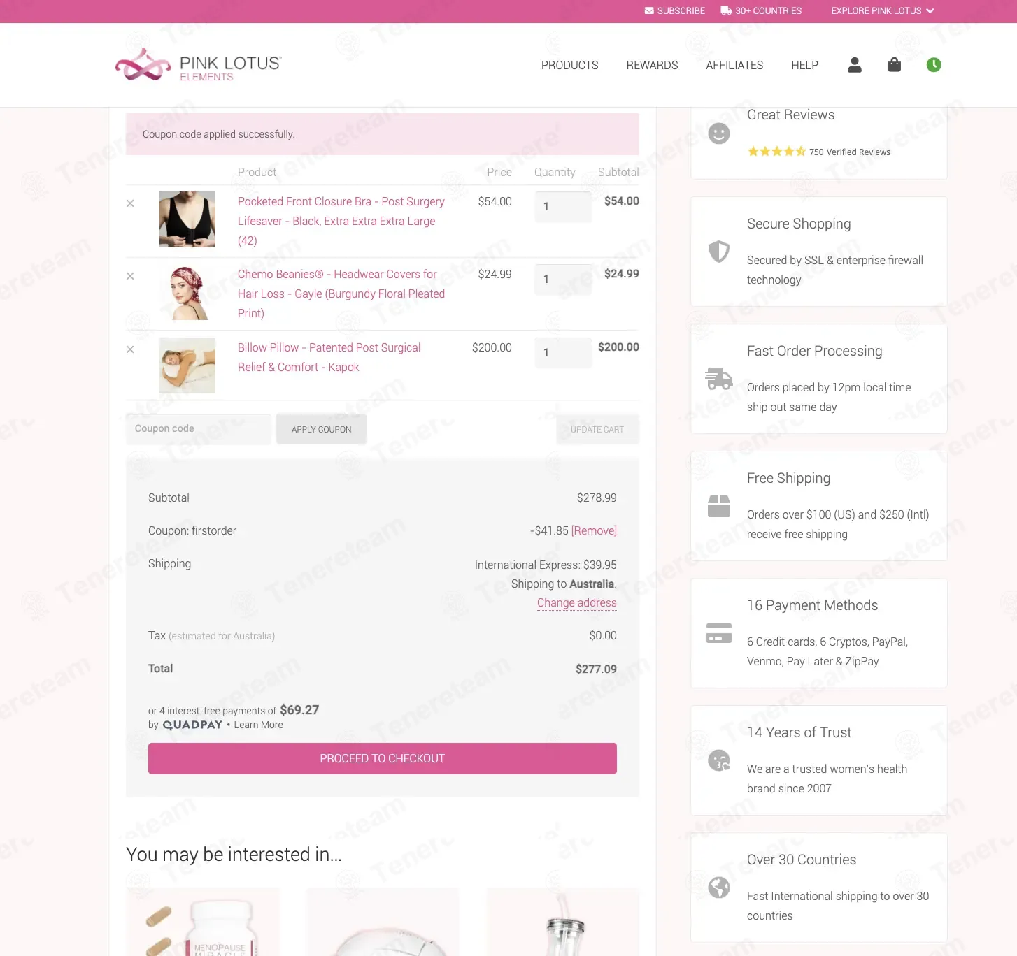 Pink Lotus coupon code: 15% off with firstorder. Tested and valid as 3 months ago.