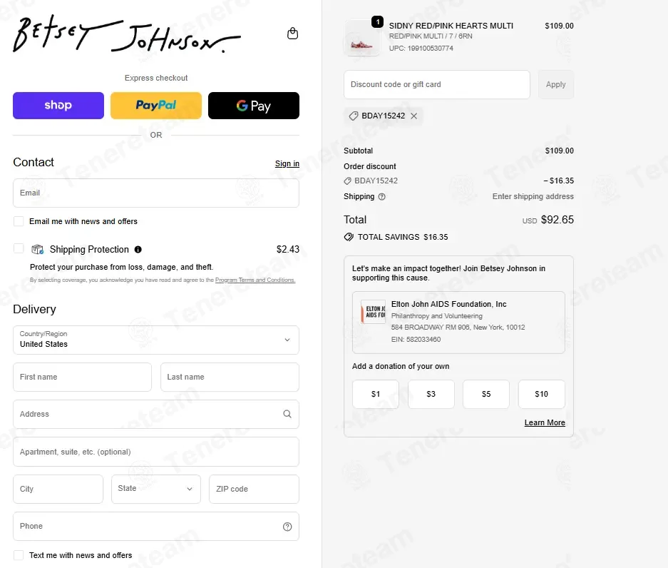 Betsey Johnson coupon code: 15% off with BDAY15242. Tested and valid as 1 month ago.