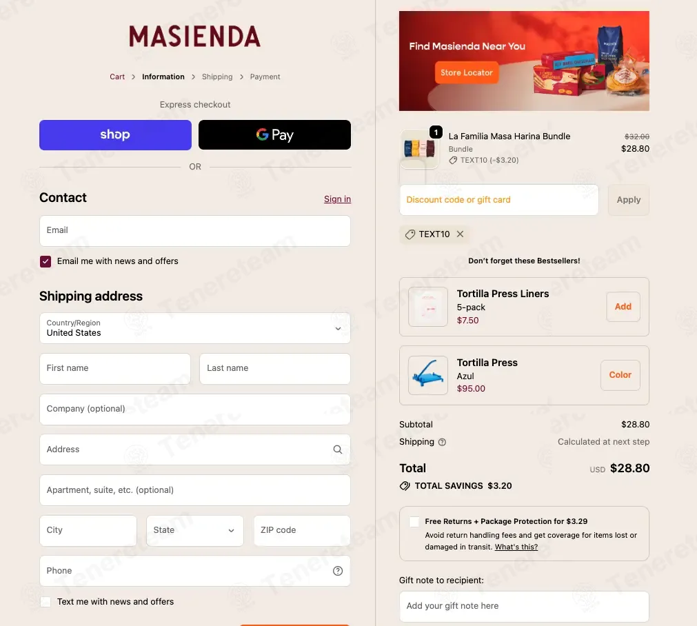 Masienda coupon code: 10% off with TEXT10. Tested and valid as 7 months ago.