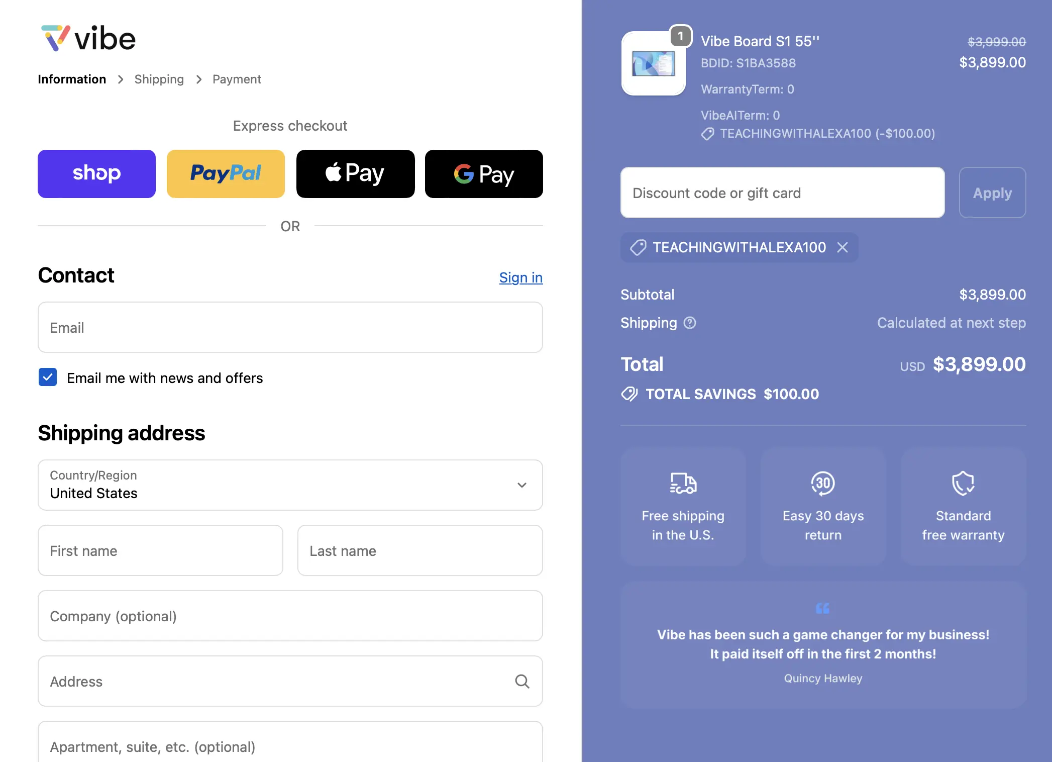 Vibe coupon code: $100 off with TEACHINGWITHALEXA100. Tested and valid as 3 months ago.