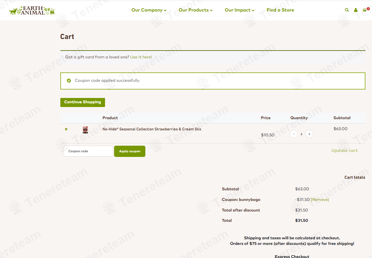 Earth Animal coupon code: 50% off with bunnybogo. Tested and valid as 1 year ago.