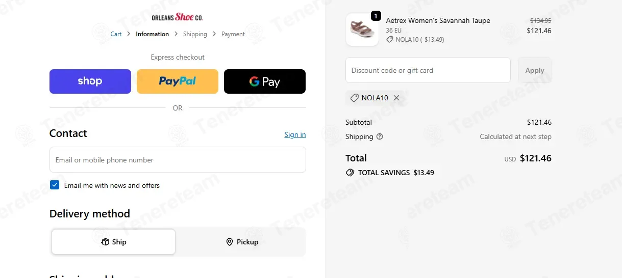 Orleans Shoe Co coupon code: 10% off with NOLA10. Tested and valid as 1 month ago.