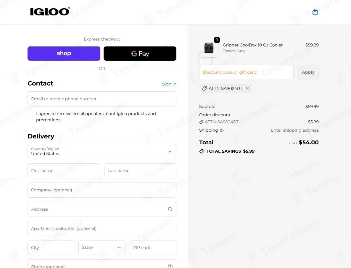 Igloo Coolers coupon code: 10% off with attn-sas024rt. Tested and valid as 2 months ago.