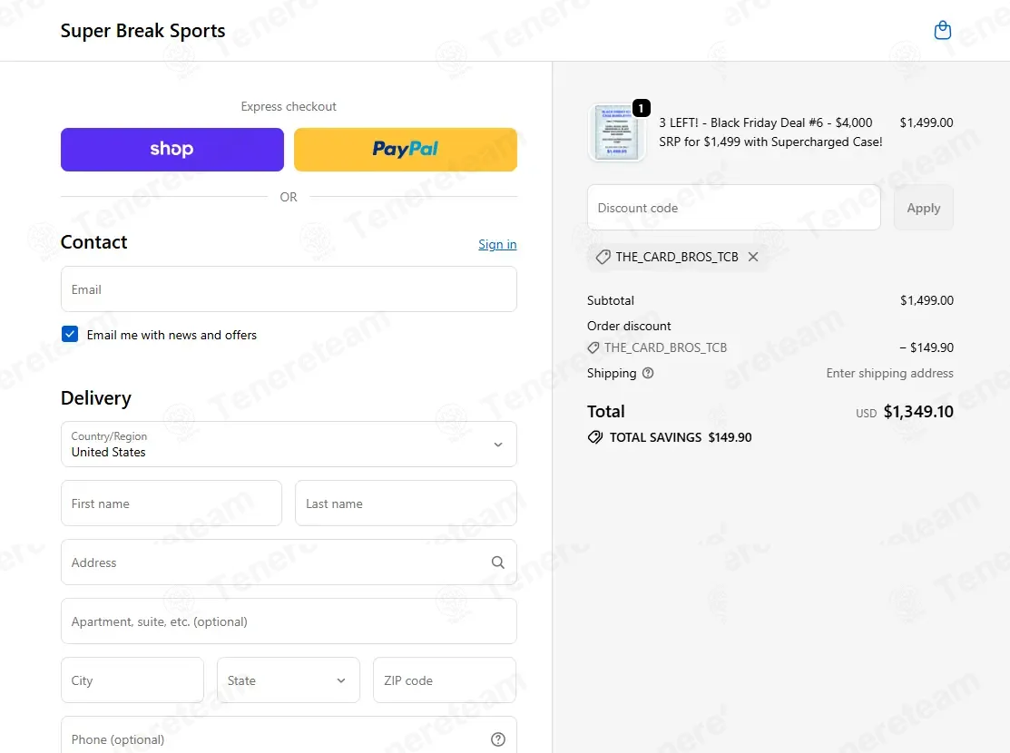 Super Break Sports coupon code: 10% off with THE_CARD_BROS_TCB. Tested and valid as 2 weeks ago.