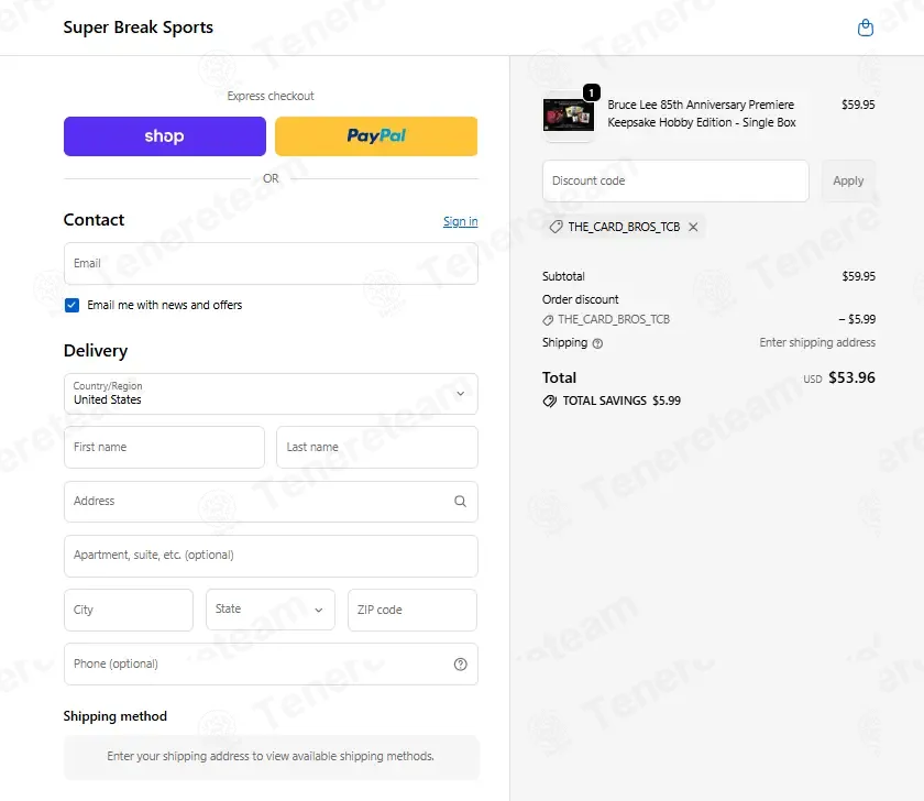 Super Break Sports coupon code: 10% off with THE_CARD_BROS_TCB. Tested and valid as 2 weeks ago.