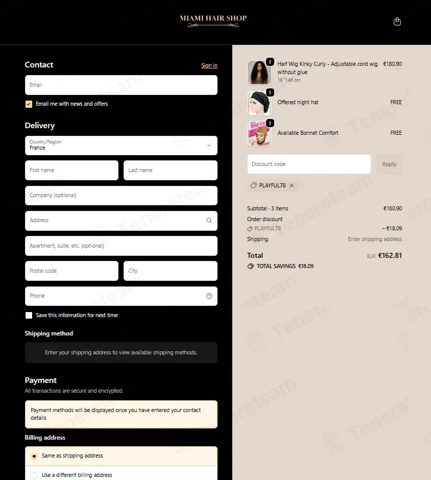 Miami Hair Shop coupon code: 10% off with PLAYFUL78. Tested and valid as 1 month ago.