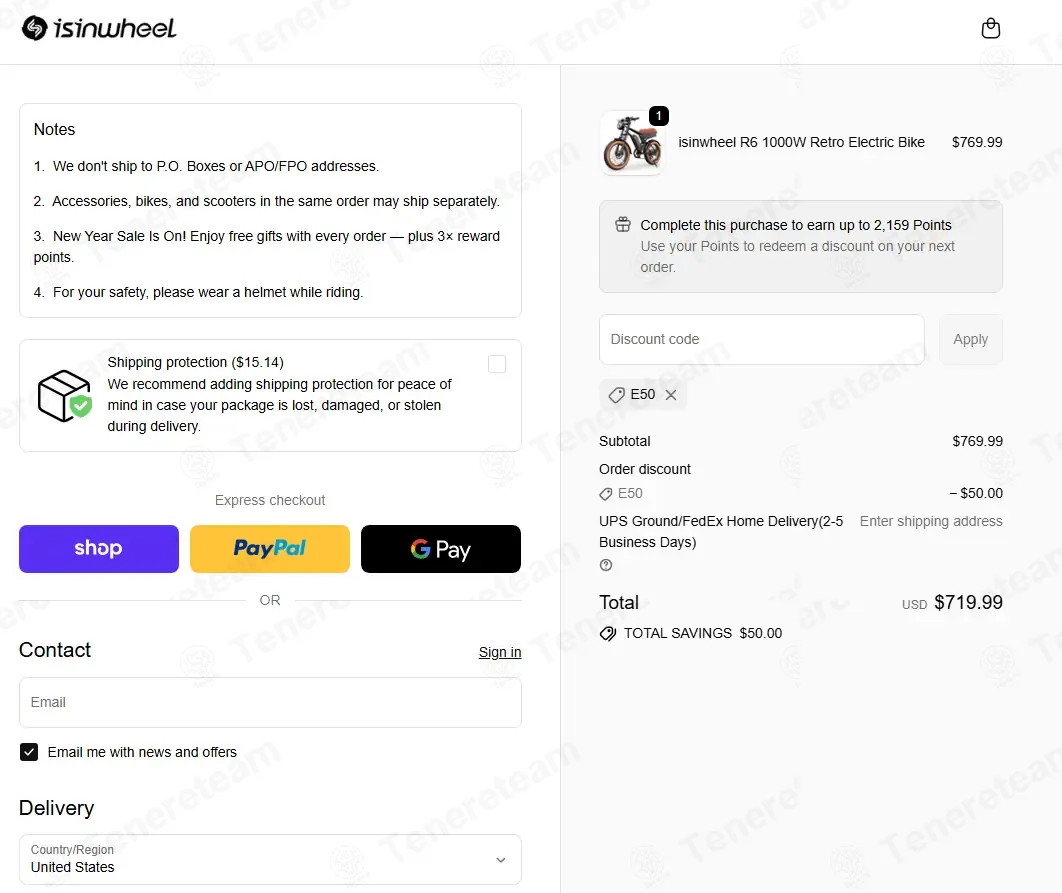 ISinwheel coupon code: $50 off with E50. Tested and valid as 1 month ago.