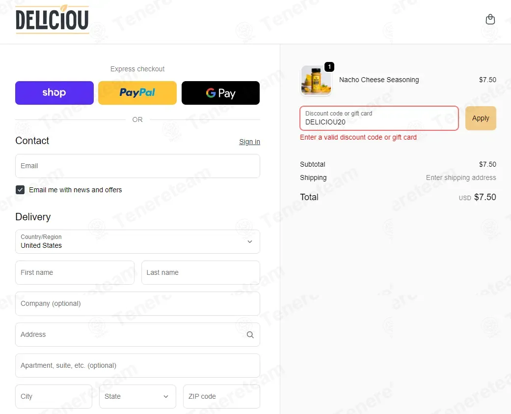 Deliciou coupon code: 20% off with DELICIOU20. Tested and valid as 1 month ago.