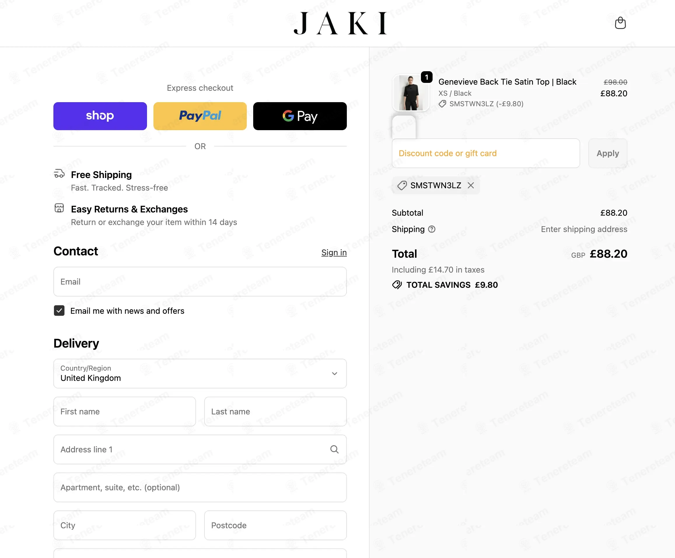 Jaki London coupon code: 10% off with SMSTWN3LZ. Tested and valid as 3 months ago.