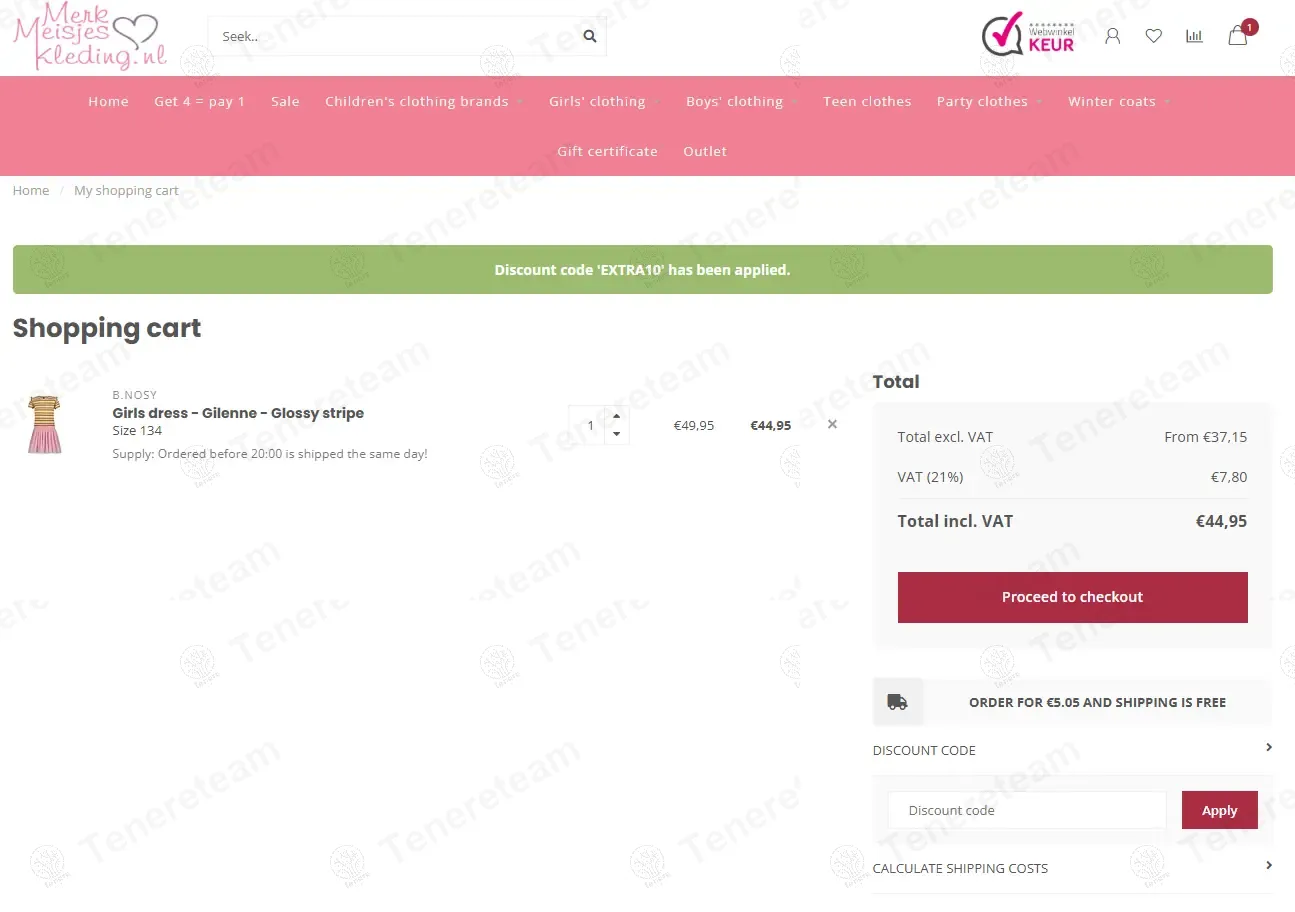 Merkmeisjeskleding NL coupon code: 10% off with EXTRA10. Tested and valid as 1 year ago.