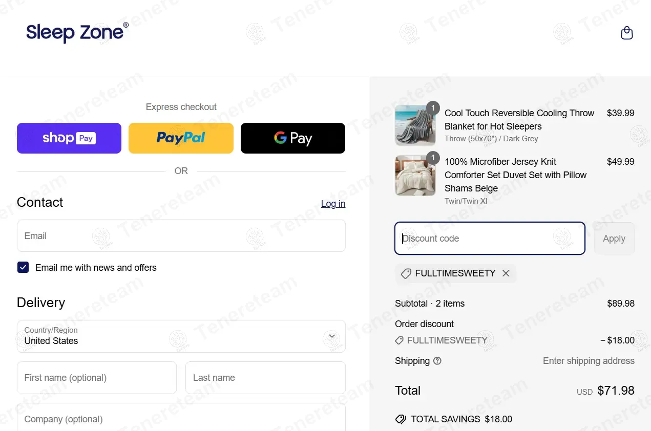 Sleep Zone coupon code re-checked and confirmed working at checkout