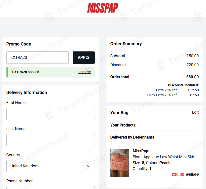 Misspap coupon code: 25% off with EXTRA20. Tested and valid as 1 year ago.