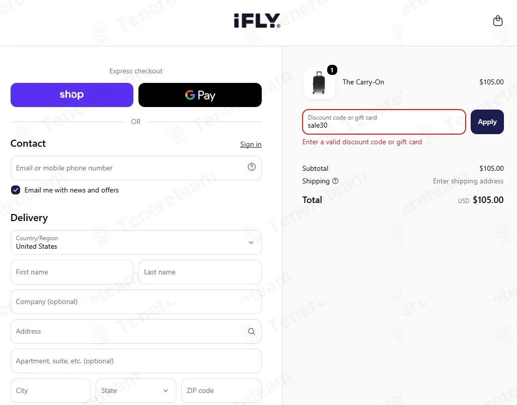 IFly Luggage coupon code: $30 off with sale30. Tested and valid as 2 weeks ago.