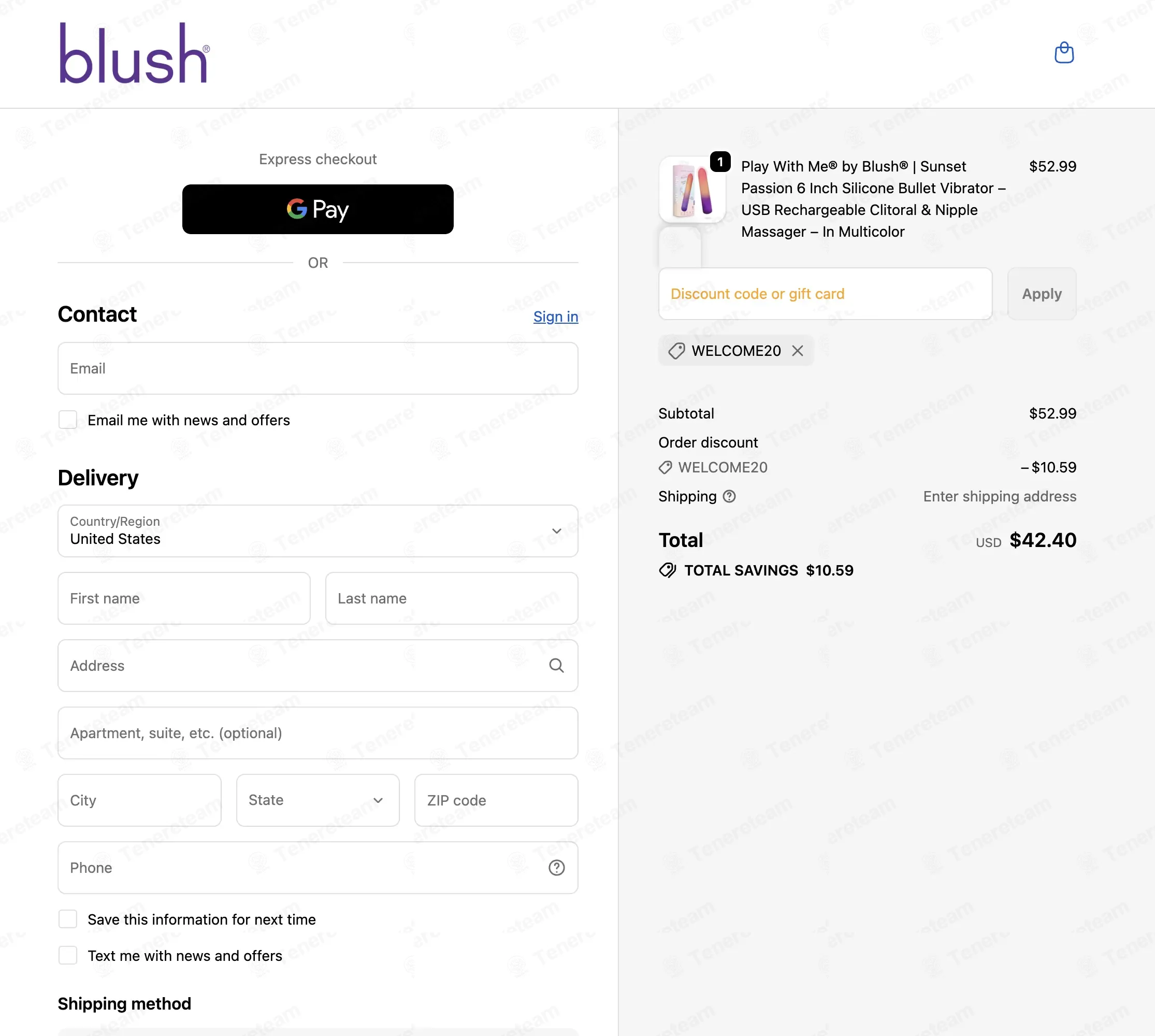 Blush Vibe coupon code: 20% off with WELCOME20. Tested and valid as 2 weeks ago.