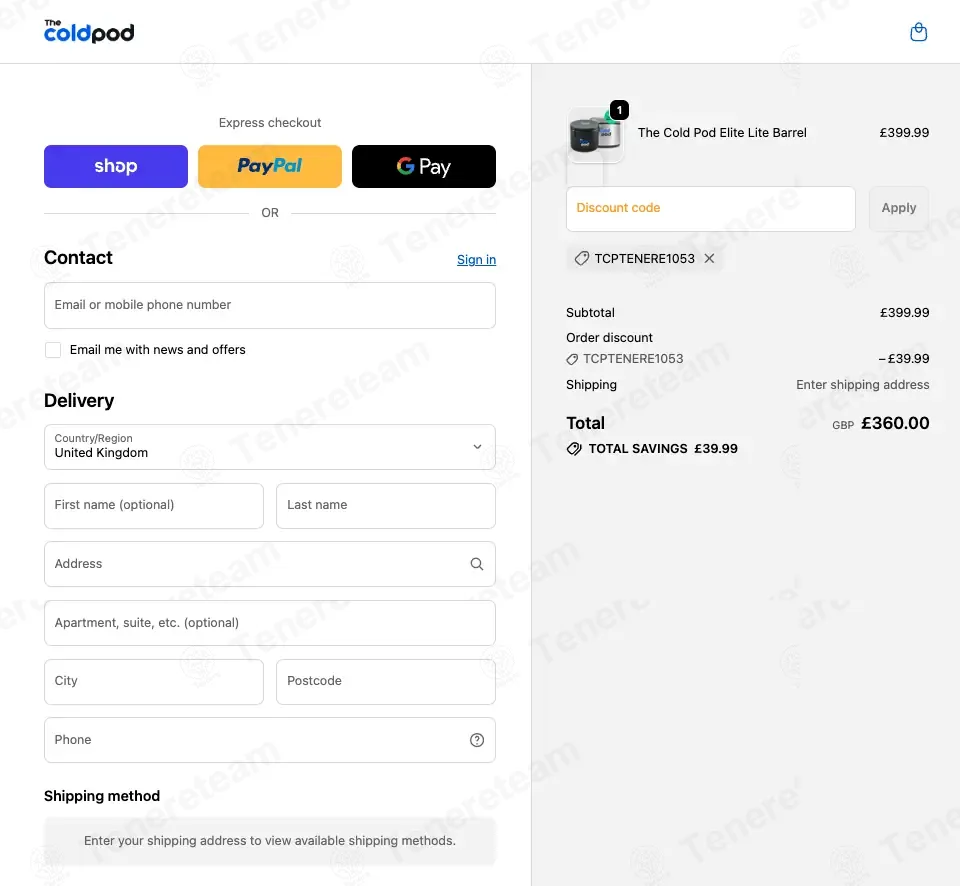 The Cold Pod coupon code verified as working at checkout