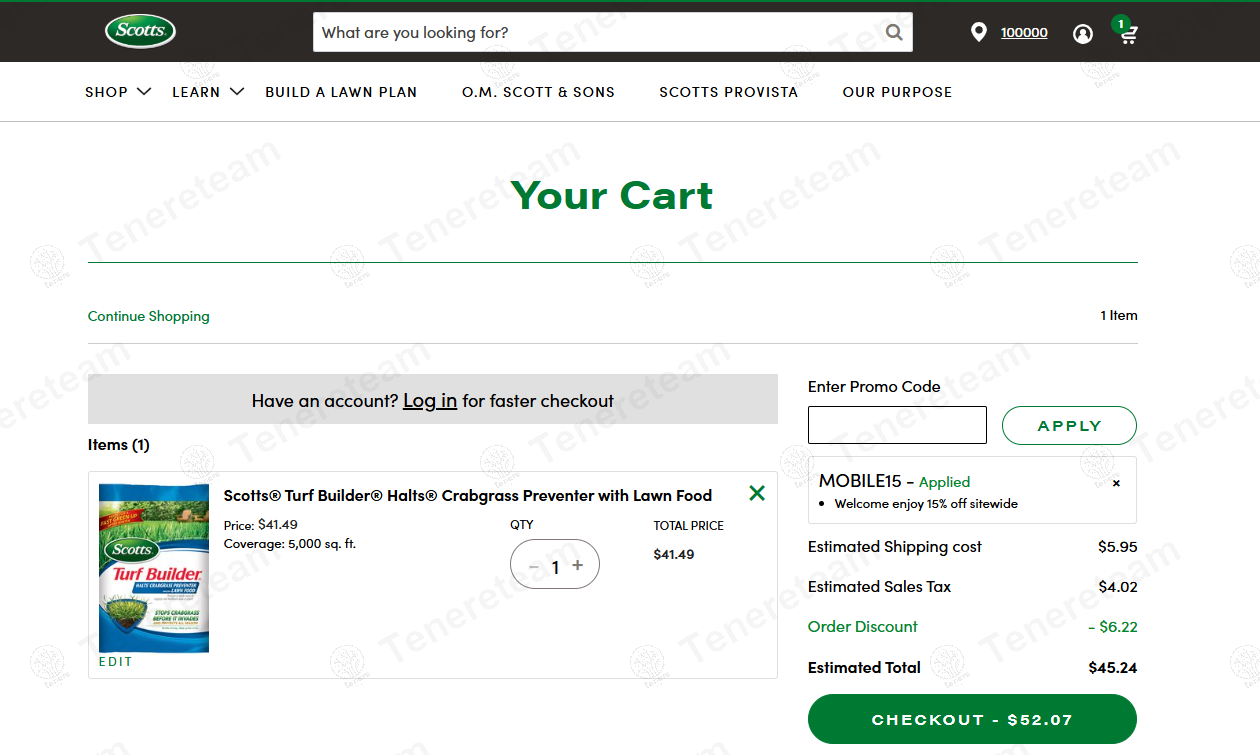 Scotts Lawn Care coupon code: 15% off with MOBILE15. Tested and valid as 1 year ago.
