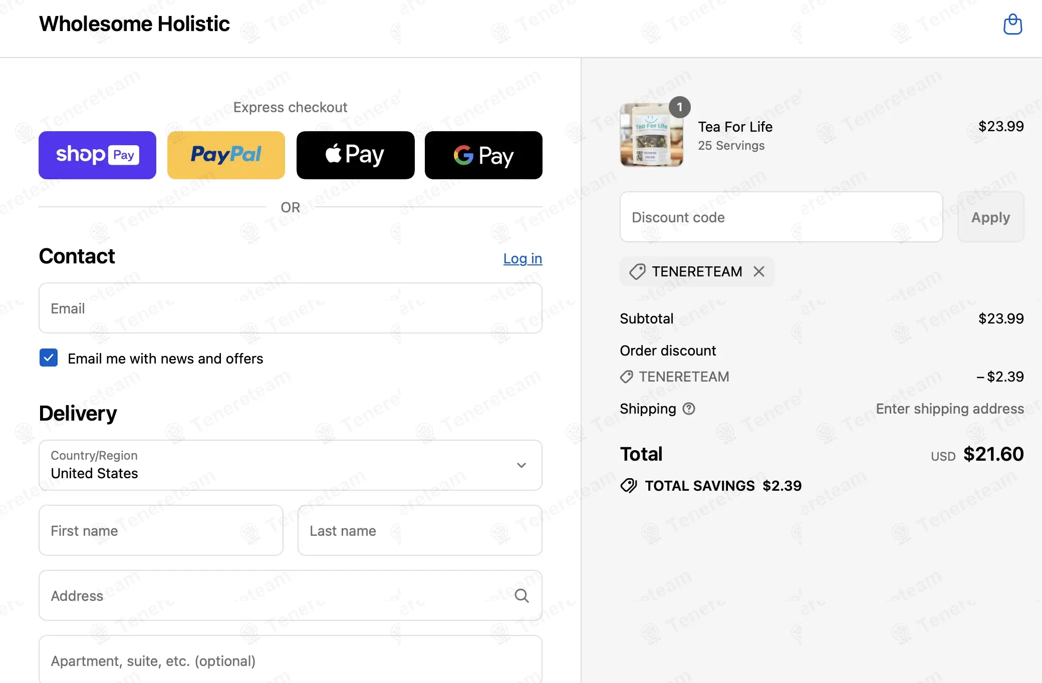 Wholesome Holistic coupon code: 10% off with TENERETEAM. Tested and valid as 10 months ago.