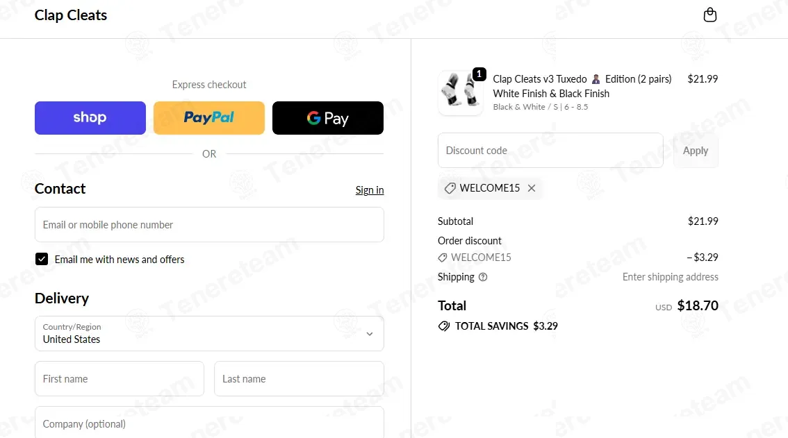 Clap Cleats coupon code: 15% off with WELCOME15. Tested and valid as 1 month ago.