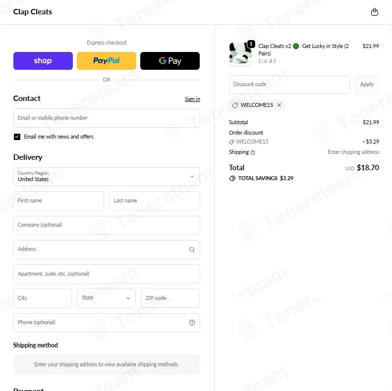 Clap Cleats coupon code: 15% off with WELCOME15. Tested and valid as 1 month ago.