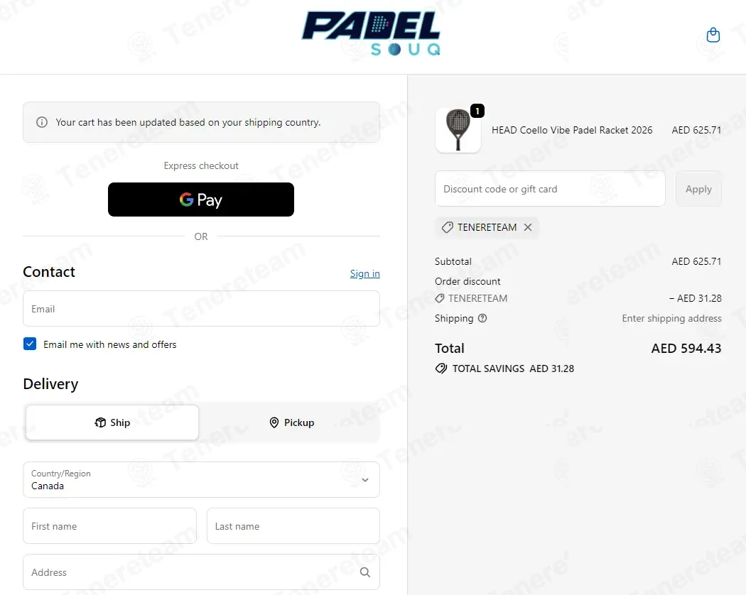 Padelsouq coupon code: 5% off with TENERETEAM. Tested and valid as 1 month ago.