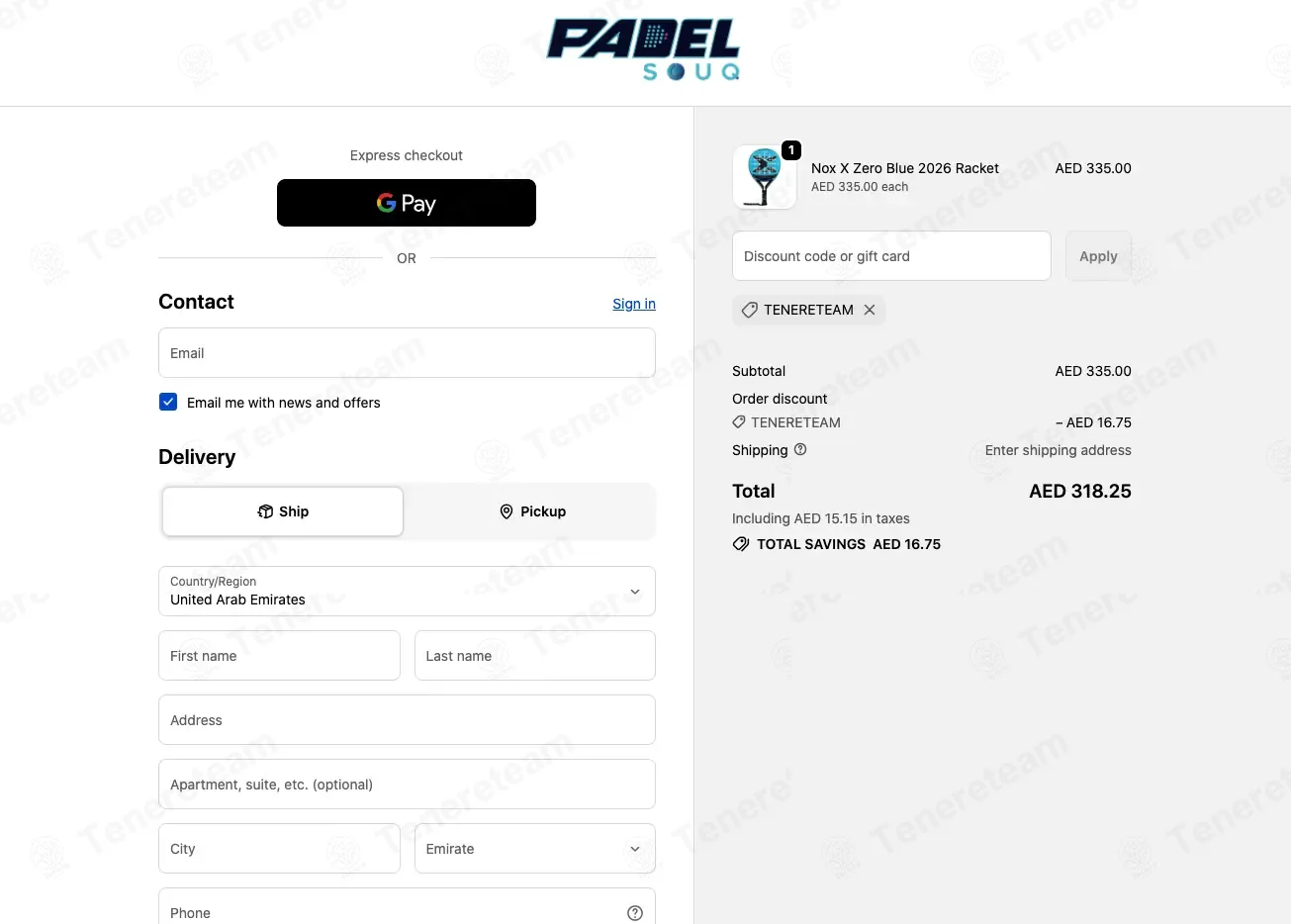 Padelsouq coupon code: 5% off with TENERETEAM. Tested and valid as 1 month ago.