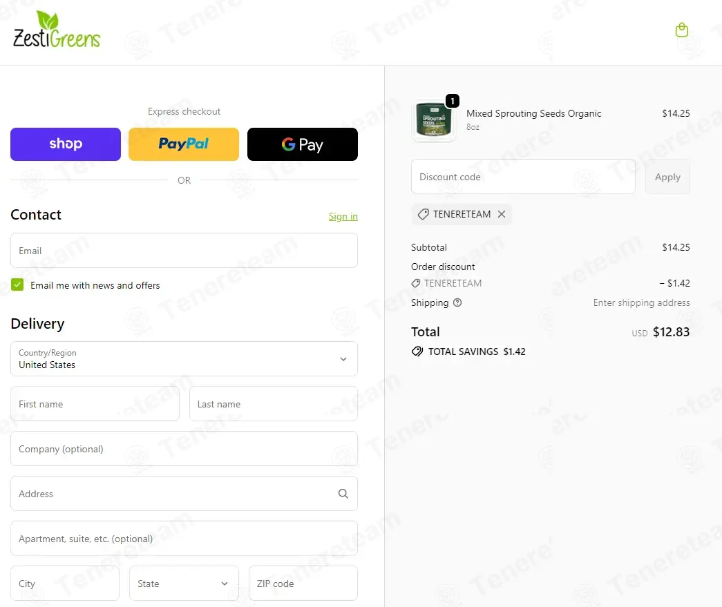 ZestiGreens coupon code: 10% off with TENERETEAM. Tested and valid as 2 weeks ago.