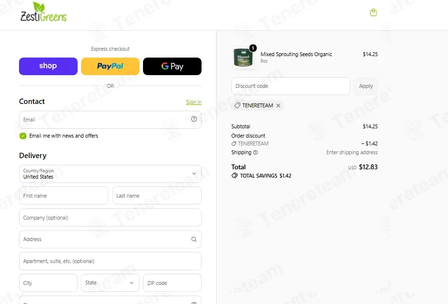 ZestiGreens coupon code: 10% off with TENERETEAM. Tested and valid as 2 weeks ago.