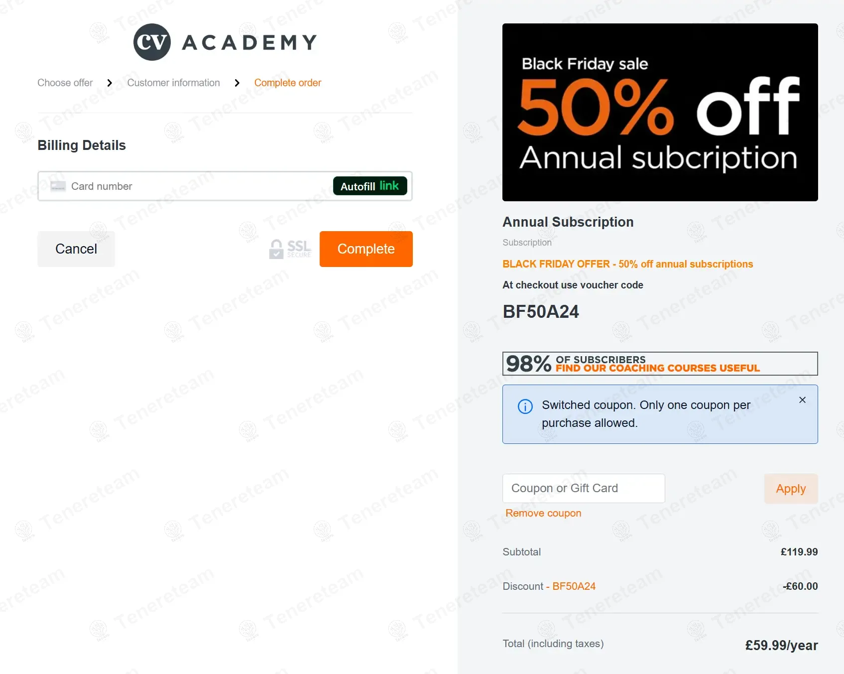 CV Academy coupon code: 50% off with BF50A24. Tested and valid as 1 year ago.