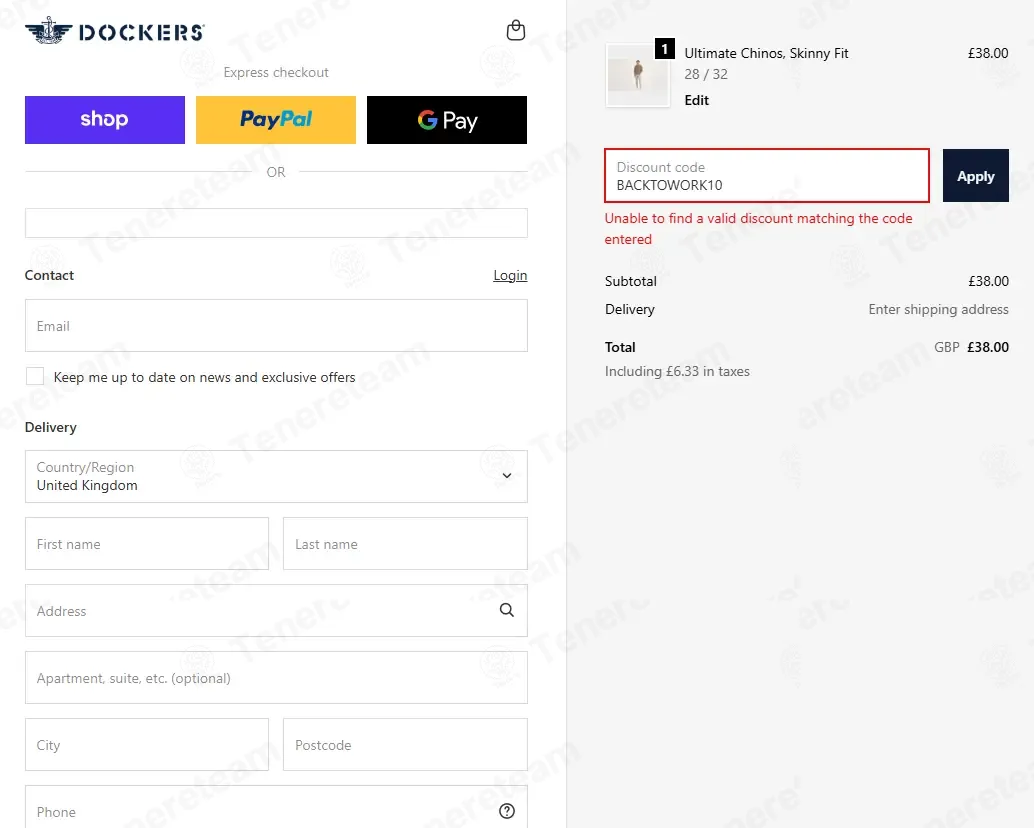 Dockers UK coupon code: 10% off with BACKTOWORK10. Tested and valid as 2 months ago.