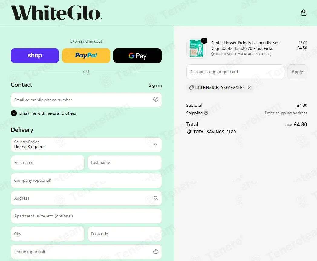 White Glo coupon code: 20% off with UPTHEMIGHTYSEAEAGLES. Tested and valid as 1 week ago.