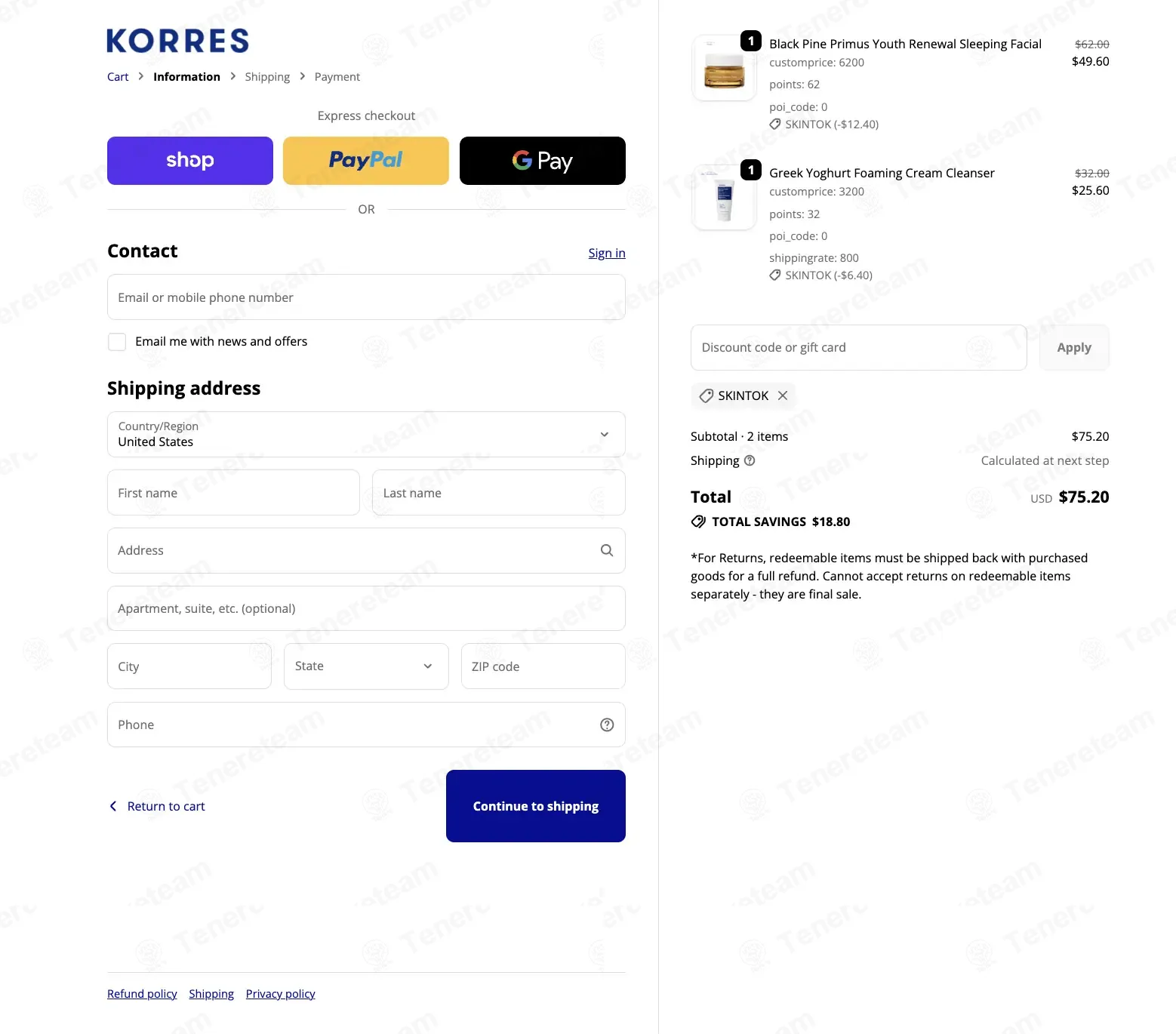 Korres coupon code: 20% off with SKINTOK. Tested and valid as 4 weeks ago.