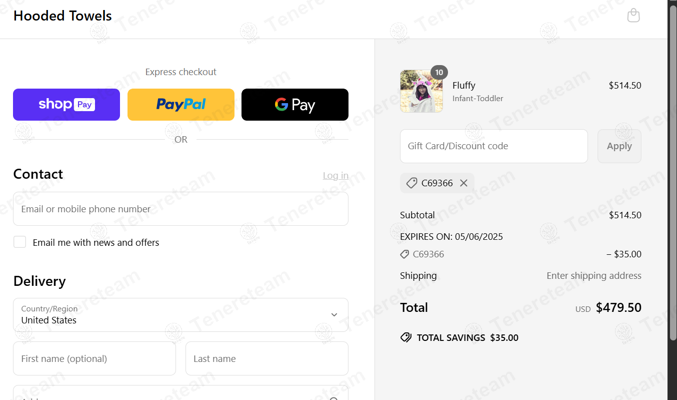 Hooded Towels coupon code: $35 off with C69366. Tested and valid as 1 year ago.