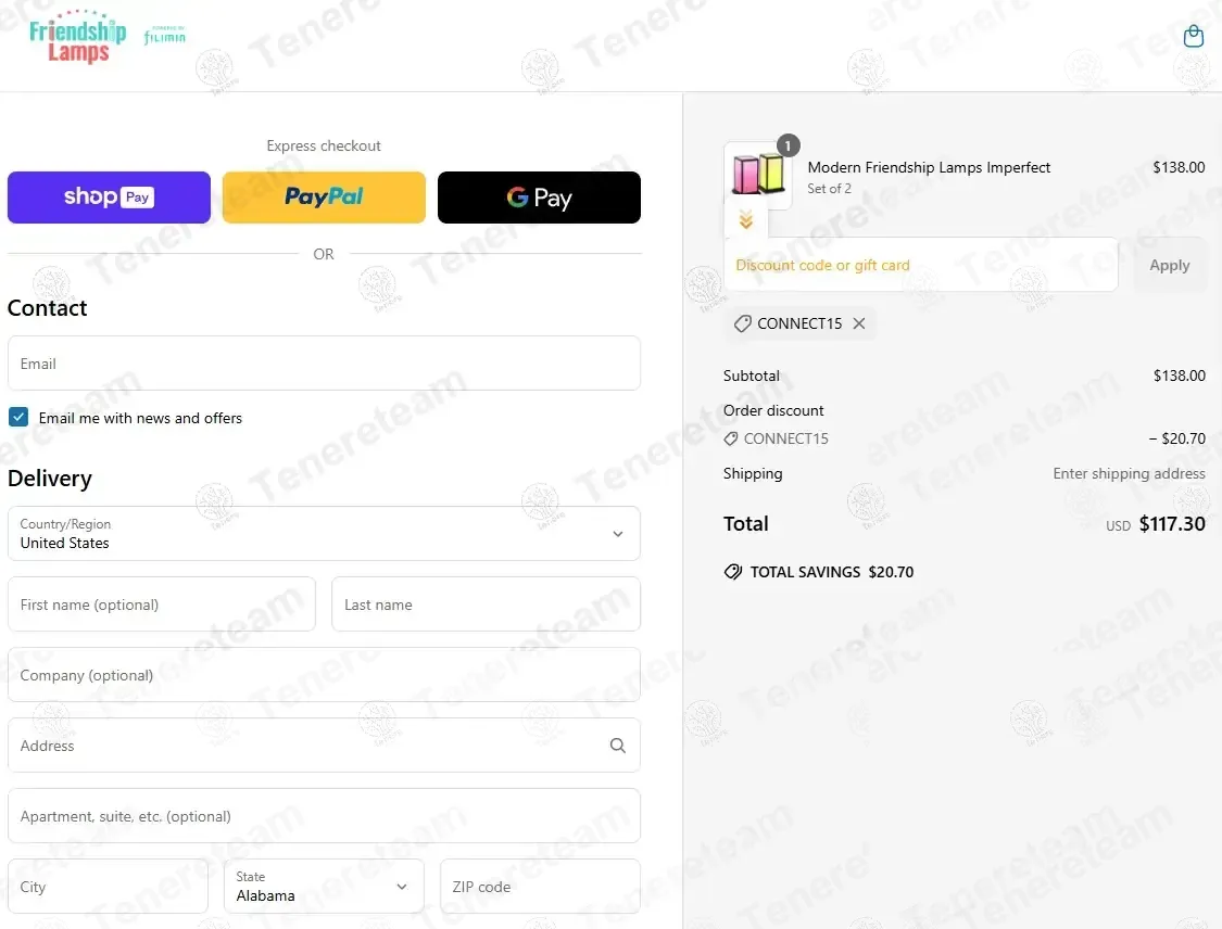 Friendship Lamps coupon code: 15% off with CONNECT15. Tested and valid as 17 hours ago.