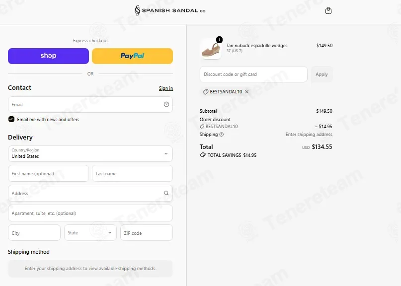 The Spanish Sandal Company coupon code re-checked and confirmed working at checkout