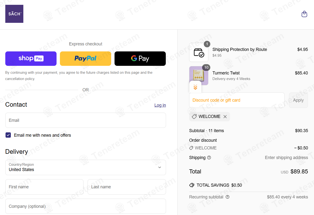 Sach Foods coupon code: 10% off with WELCOME. Tested and valid as 1 year ago.