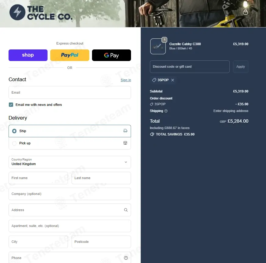 The Cycle Company coupon code: £35 off with 35POP. Tested and valid as 1 month ago.
