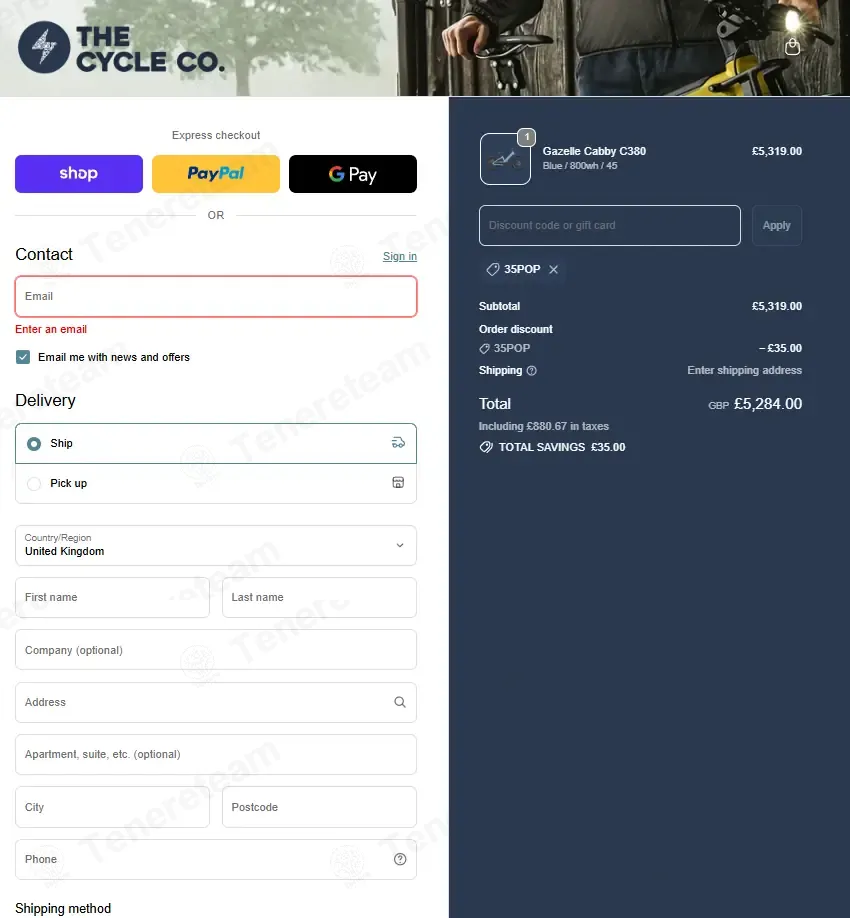 The Cycle Company coupon code: £35 off with 35POP. Tested and valid as 1 month ago.