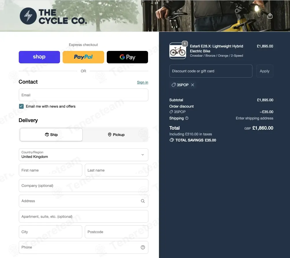 The Cycle Company coupon code: £35 off with 35POP. Tested and valid as 1 month ago.
