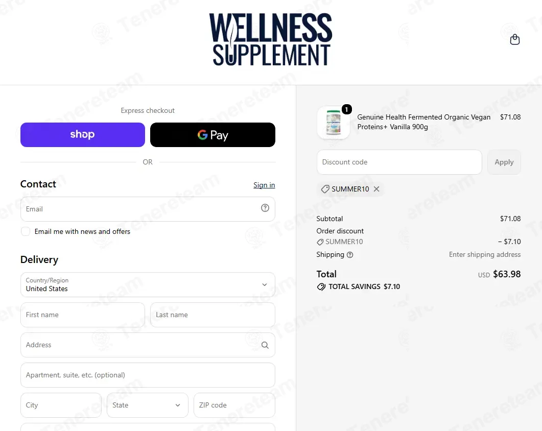 Wellness Supplement coupon code: 10% off with SUMMER10. Tested and valid as 8 hours ago.