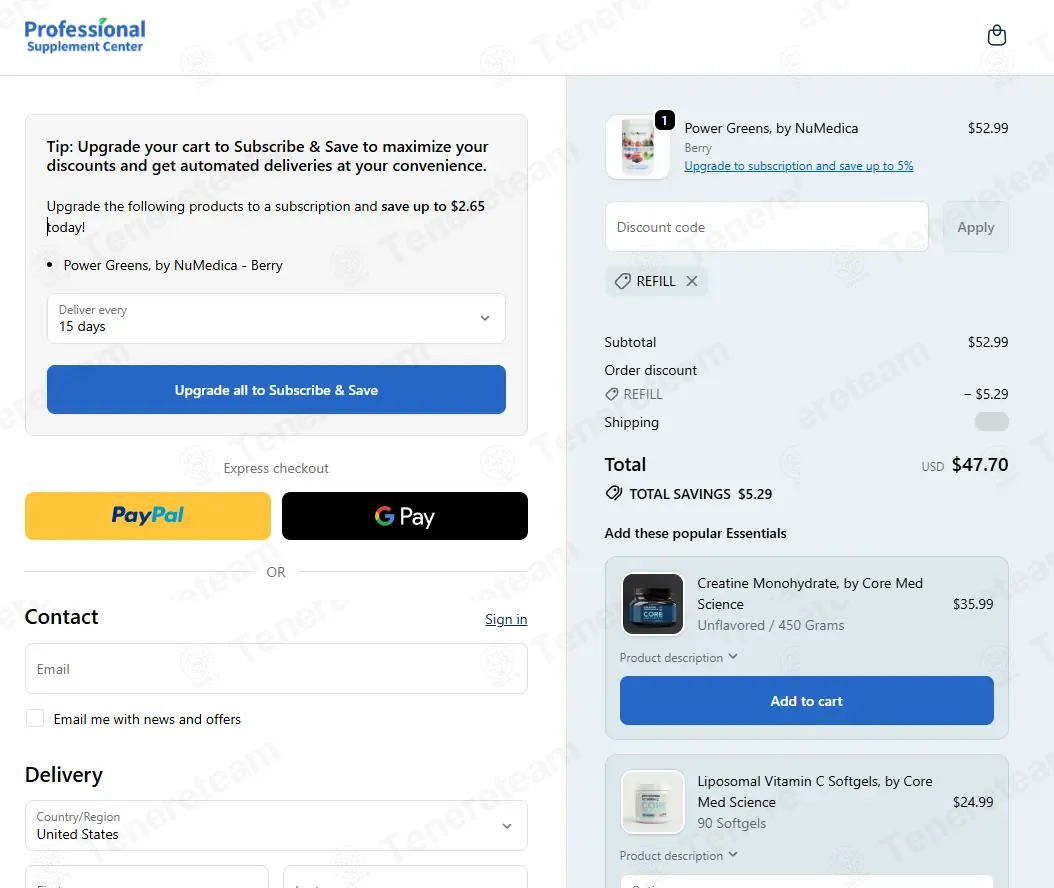 Professional Supplement Center coupon code: 10% off with REFILL. Tested and valid as 3 weeks ago.