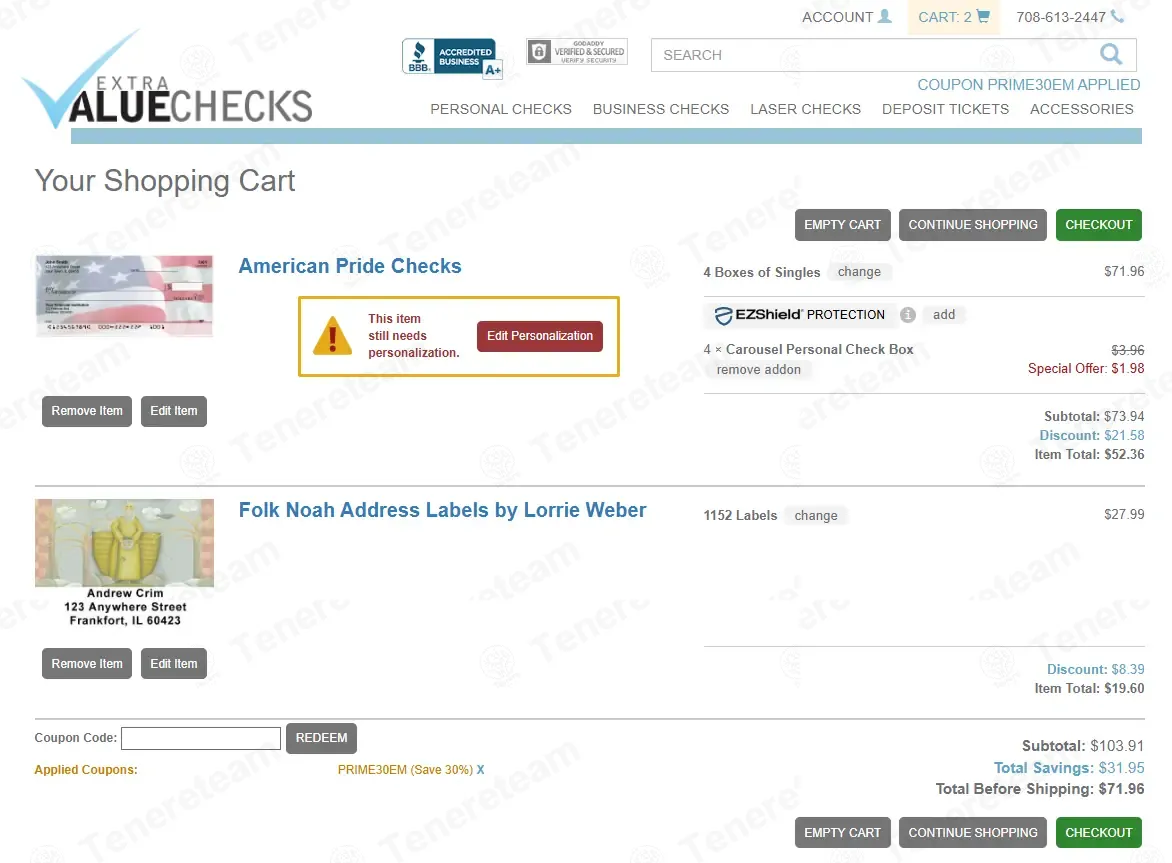 Extra Value Checks coupon code: 30% off with PRIME30EM. Tested and valid as 1 month ago.