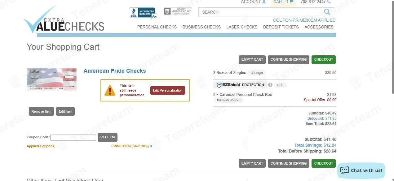 Extra Value Checks coupon code: 30% off with PRIME30EM. Tested and valid as 1 month ago.